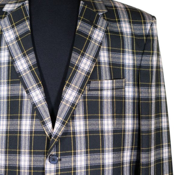 Mens Blazer Green Blue Yellow Plaid Check Formal Wool Suit Jacket Sport Coat 48R - Picture 4 of 8